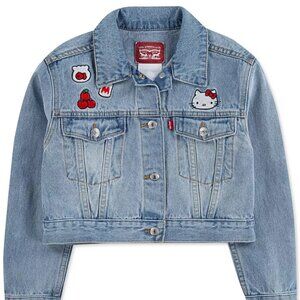 Levi's Girls L/XL Hello Kitty Light Wash Denim Cropped Jean Jacket Embroidered